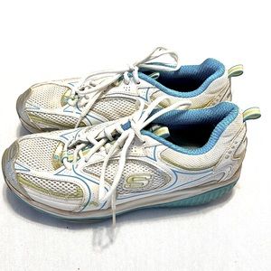 ⭐️ Skechers Shape-ups white with turquoise trim synthetic uppers eu 38.5